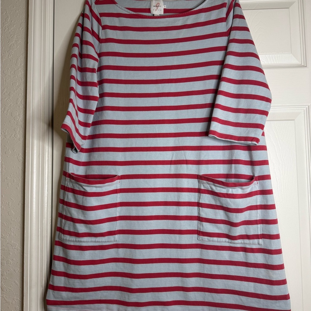The Nines by HATCH Red and Gray Striped Top